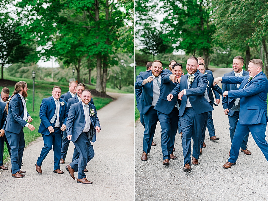 Groom walking with groomsmen at Carriage House Wedding by Amanda May Photos