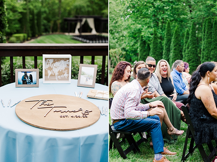 Guests laughing during Carriage House Wedding by Amanda May Photos
