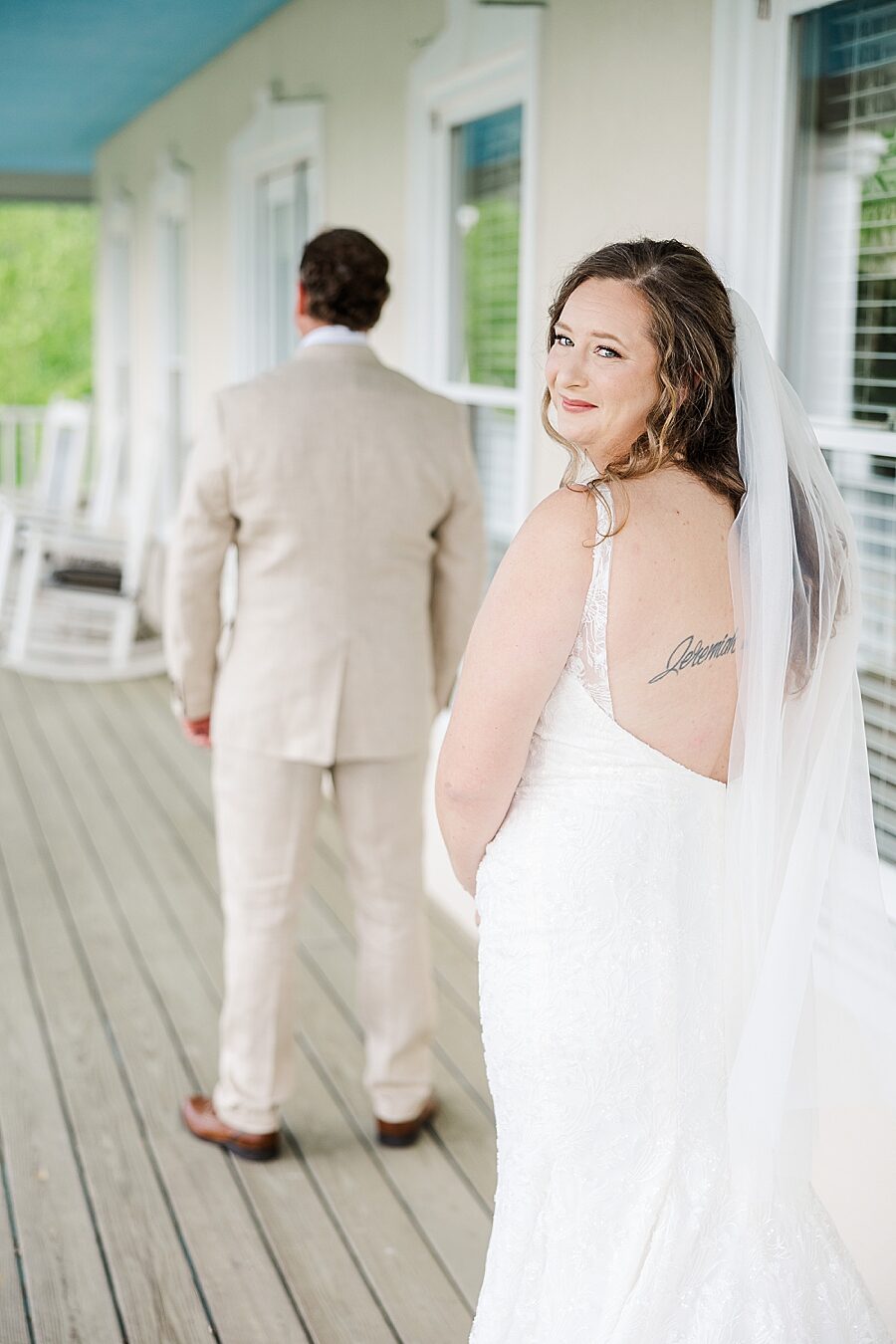 First look with bride and dad at Castleton Farms Wedding with a Rainbow by Amanda May Photos