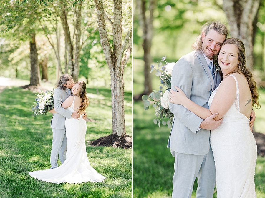 Kissing her cheek at Castleton Farms Wedding with a Rainbow by Amanda May Photos