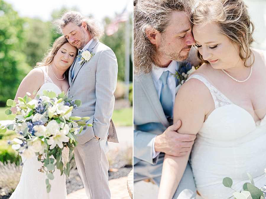 Foreheads together at Castleton Farms Wedding with a Rainbow by Amanda May Photos