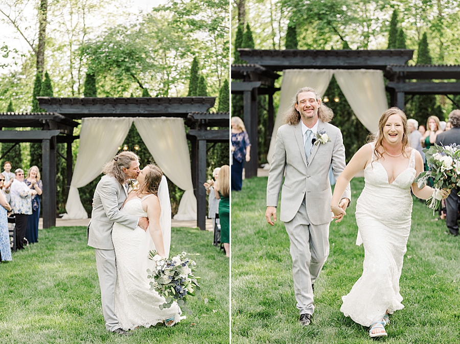 Bride and groom kiss in the aisle at Castleton Farms Wedding by Amanda May Photos