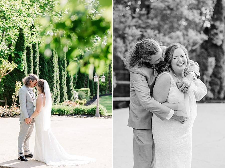 Hugging bride from behind at Castleton Farms Wedding by Amanda May Photos