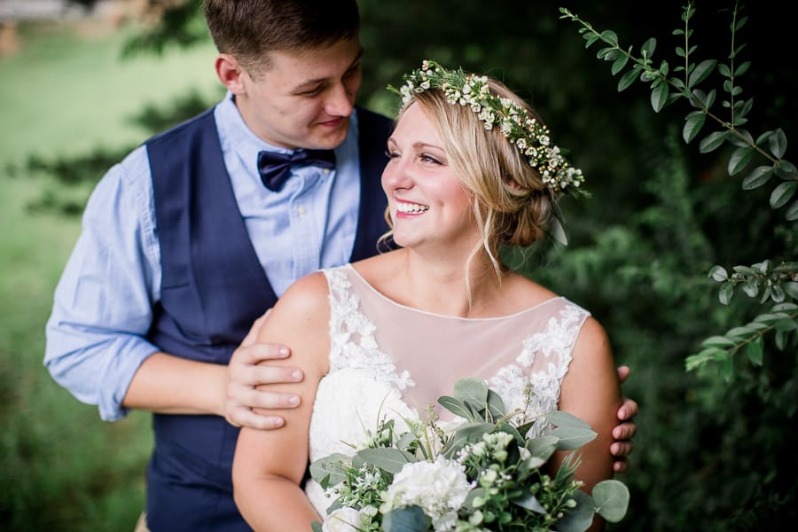 Close up of bride and groom looking at each other at this church at Sterchi Hills wedding by Amanda May Photos.