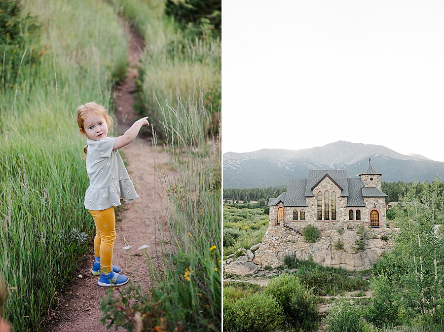 Little girl pointing at Camp St. Malo in Colorado by Knoxville Wedding Photographer, Amanda May Photos.