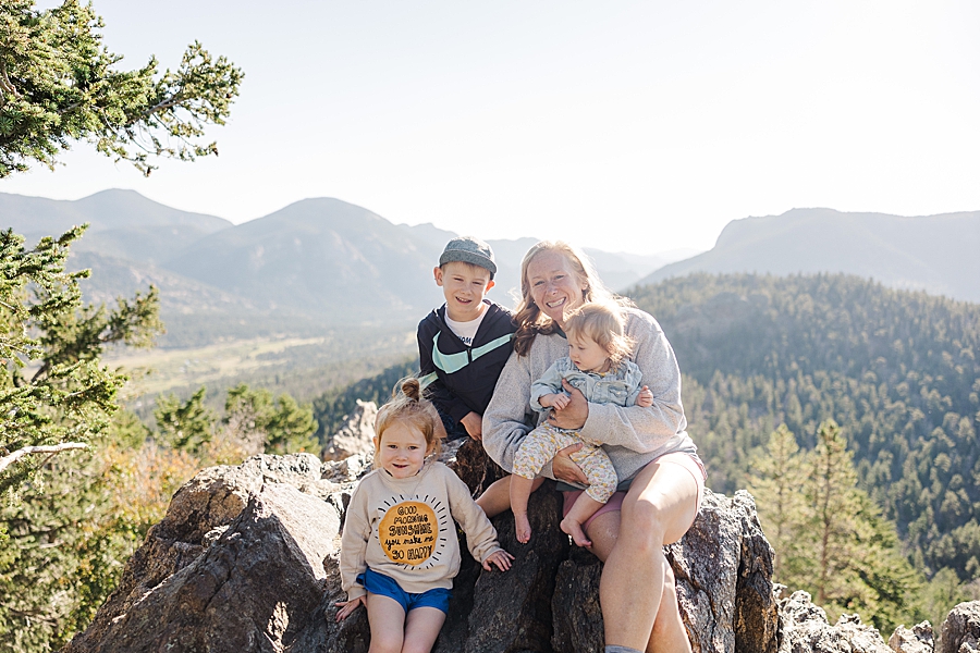 Mom with her three babies in the Rocky Mountain National Park by Knoxville Wedding Photographer, Amanda May Photos.