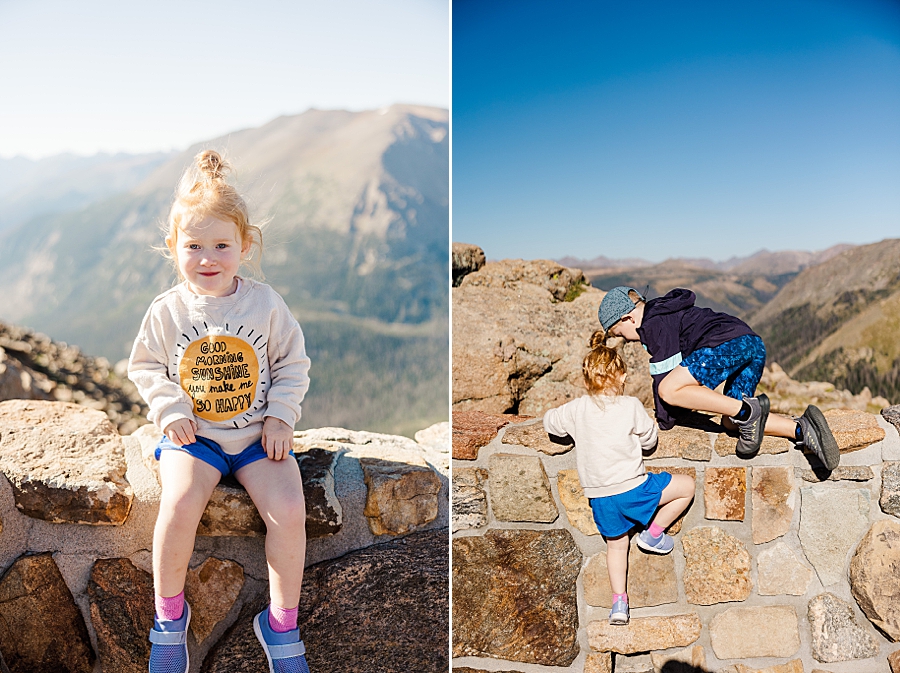 Climbing up the rock wall in the Rocky Mountain National Park by Knoxville Wedding Photographer, Amanda May Photos.