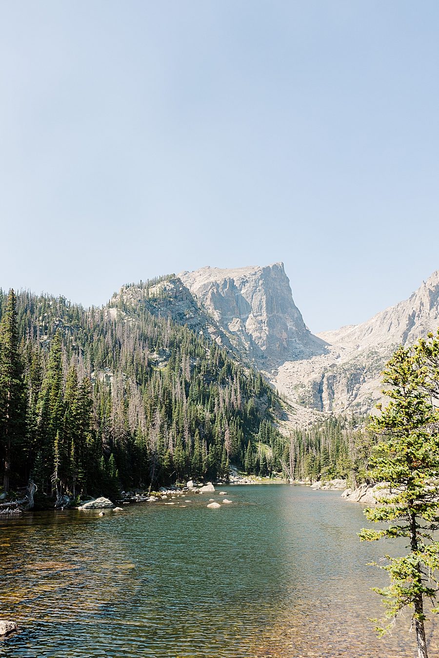Great view of Dream Lake in the Rocky Mountain National Park by Knoxville Wedding Photographer, Amanda May Photos.