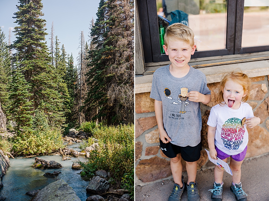 Kids with tongue out at Lake Haiyaha in the Rocky Mountain National Park by Knoxville Wedding Photographer, Amanda May Photos.