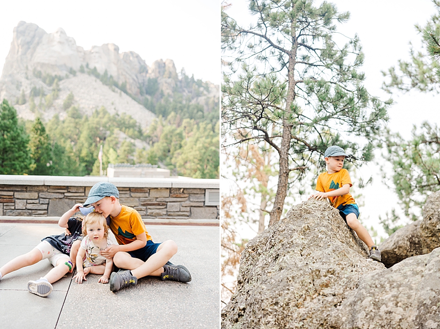 Climbing the rocks at Mount Rushmore by Knoxville Wedding Photographer, Amanda May Photos.