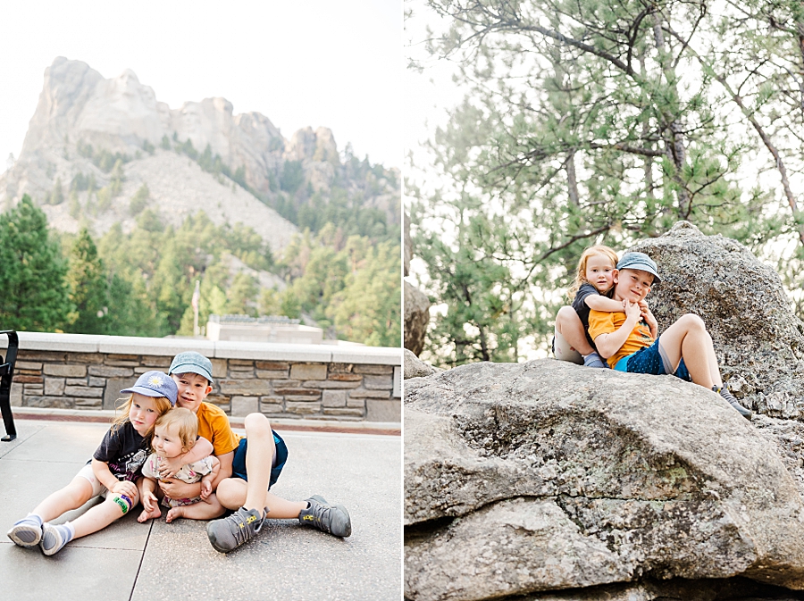 Girl hugging boy from behind at Mount Rushmore by Knoxville Wedding Photographer, Amanda May Photos.