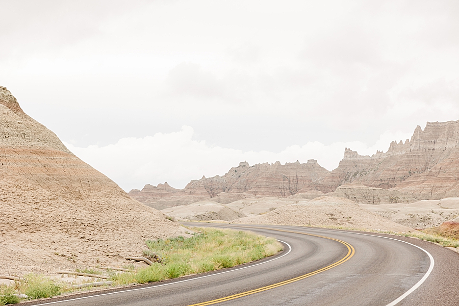 Curving road view at Badlands National Park in South Dakota by Knoxville Wedding Photographer, Amanda May Photos.