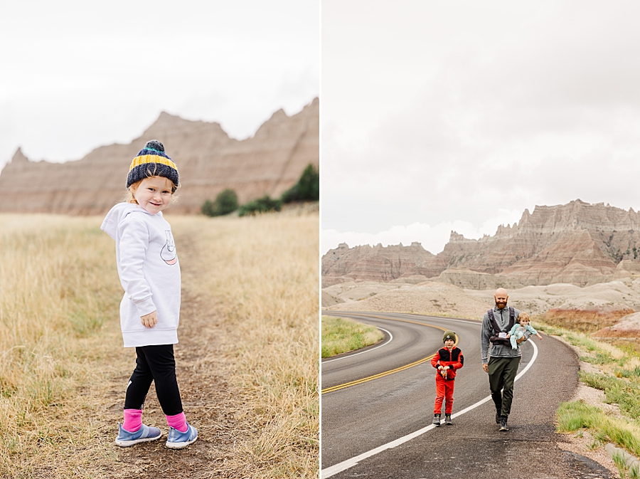 Dad and son walking on road at Badlands National Park in South Dakota by Knoxville Wedding Photographer, Amanda May Photos.