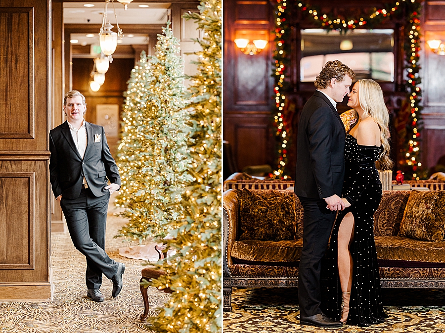 gold christmas trees at carnegie hotel engagement