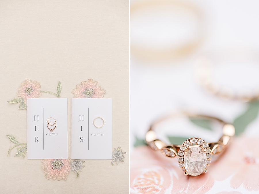 Ring laying on floral paper at Knoxville Botanical Gardens Wedding by Amanda May Photos