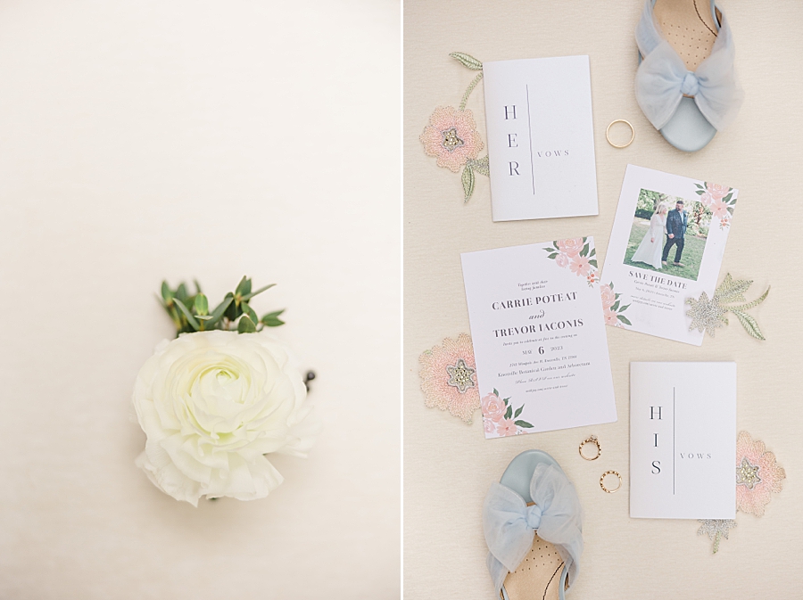Invitations and rings at Knoxville Botanical Gardens Wedding by Amanda May Photos