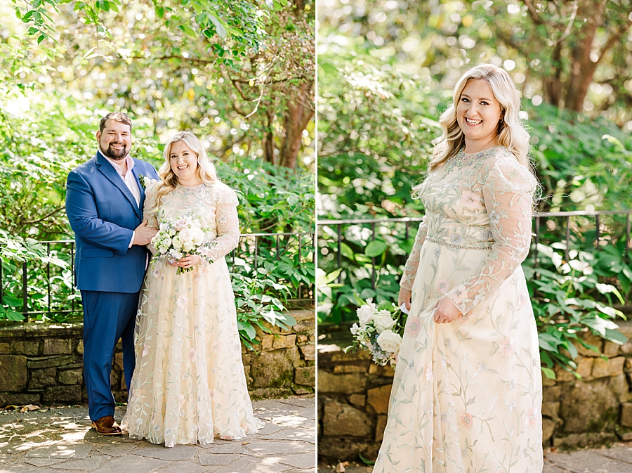 Bride and groom smile at camera at Knoxville Botanical Gardens Wedding by Amanda May Photos
