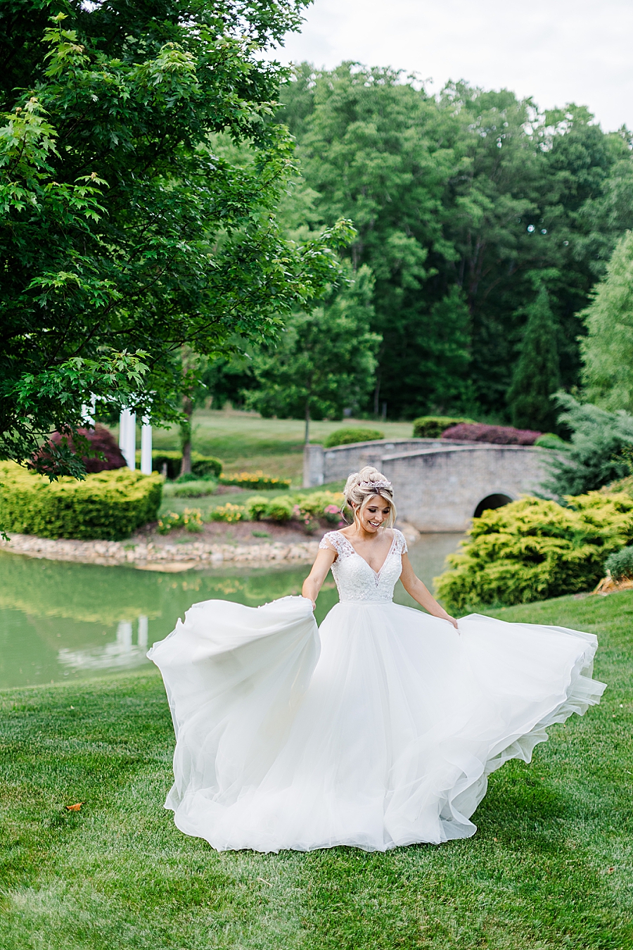 Twirling wedding gown at castleton farms bridal session