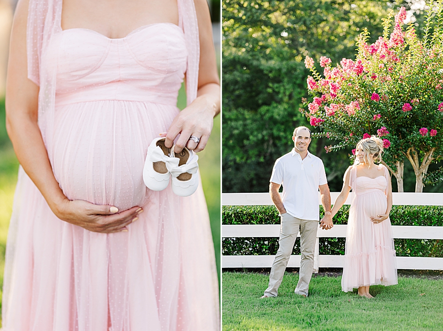 white baby shoes at castleton farms maternity session