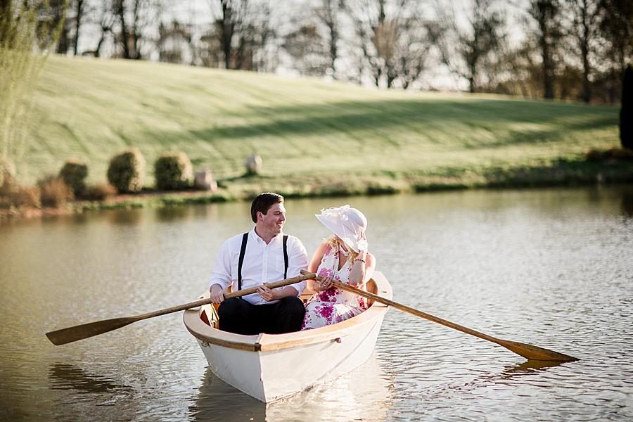 In a boat at this Castleton Engagement Session by Knoxville Wedding Photographer, Amanda May Photos.
