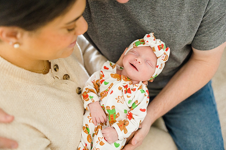 smiling baby at christmas newborn session