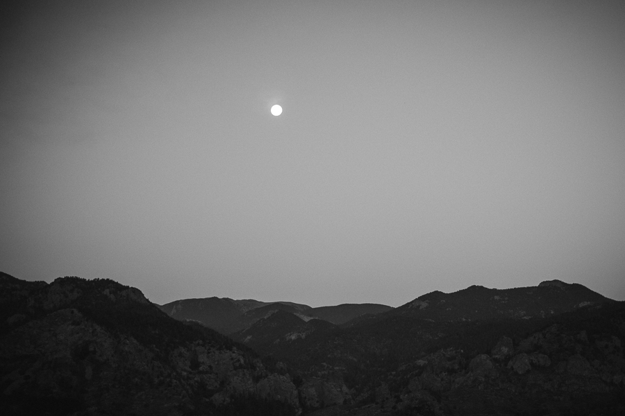Moon and rockies in black and white in Colorado Springs by Knoxville Wedding Photographer, Amanda May Photos.