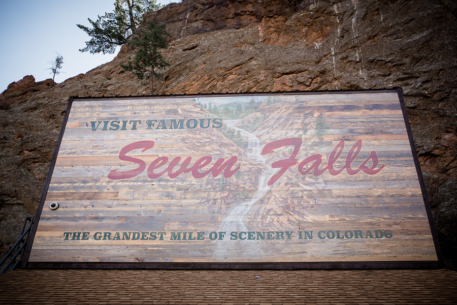 Hand painted seven falls sign in Colorado Springs by Knoxville Wedding Photographer, Amanda May Photos.