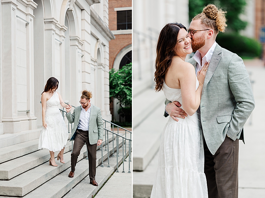 kiss on cheek at downtown knoxville engagement