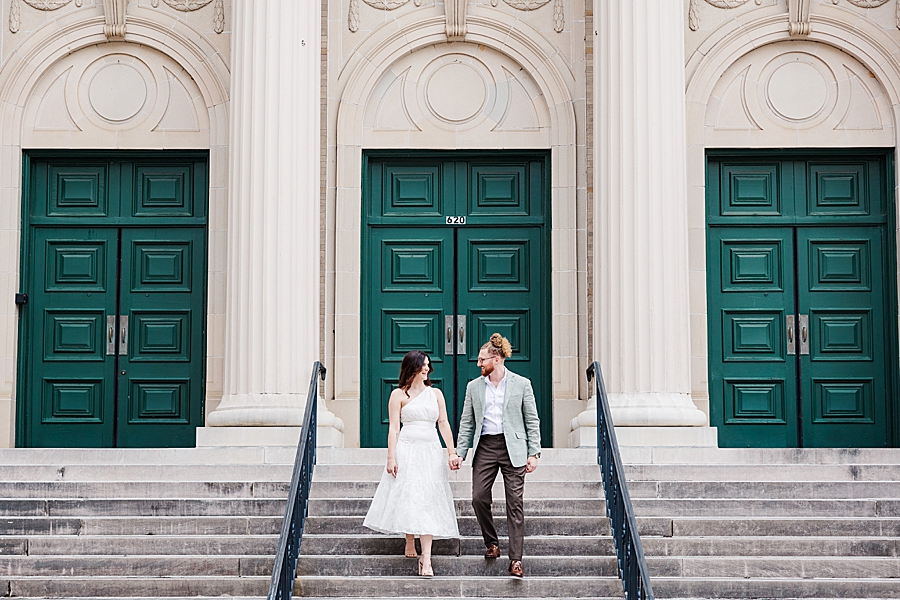 dark green church doors at downtown knoxville engagement