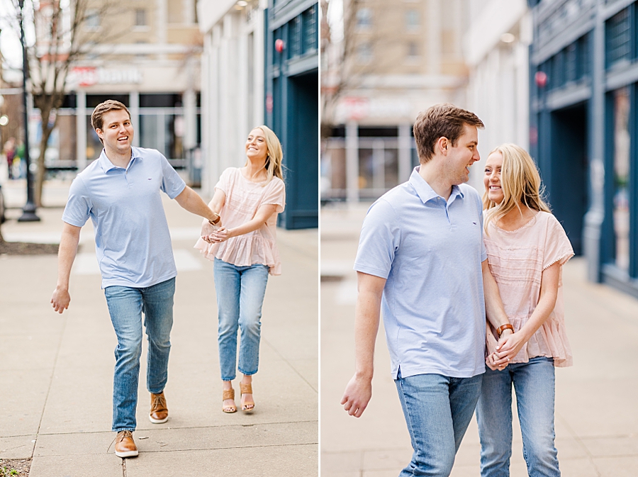 walking down the street at downtown knoxville engagement