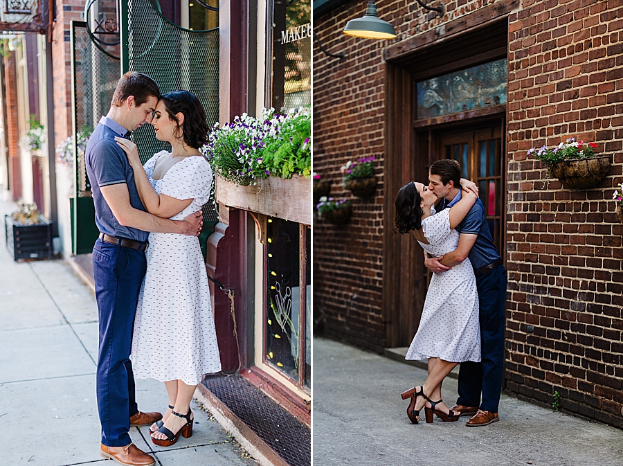 kissing in a doorway at downtown knoxville family session