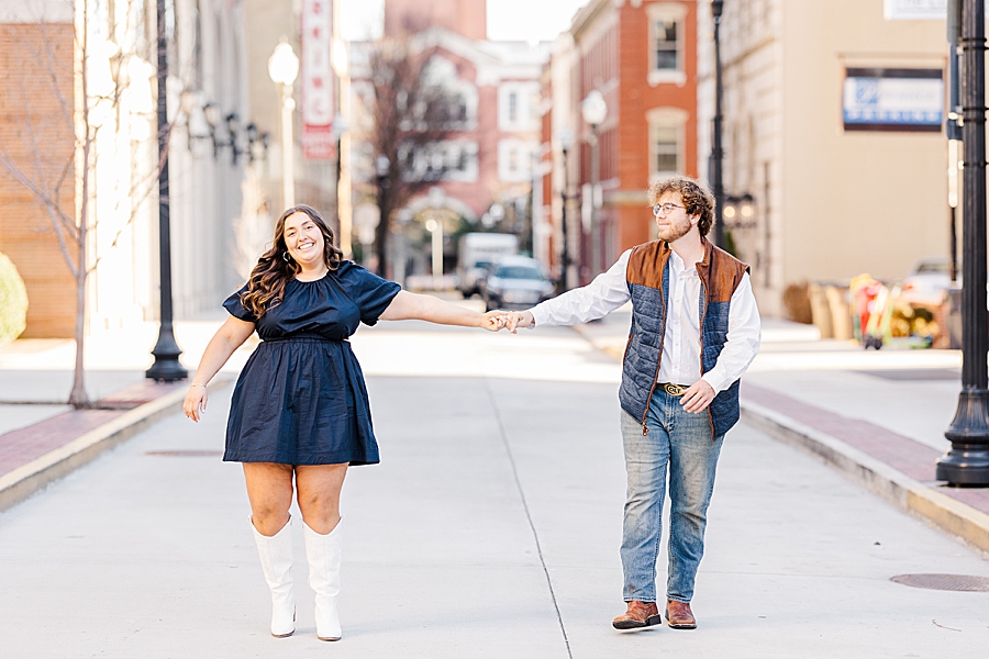 dancing during downtown knoxville engagement session