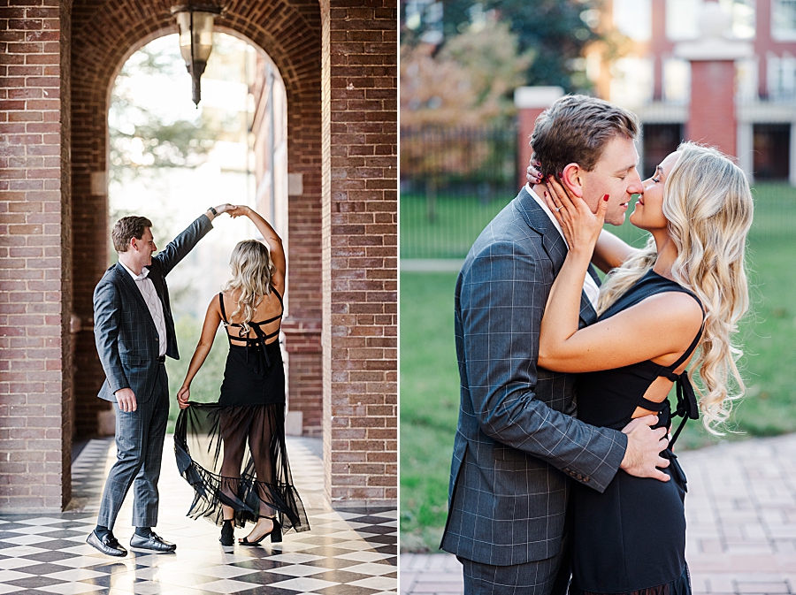 twirling during downtown knoxville winter engagement