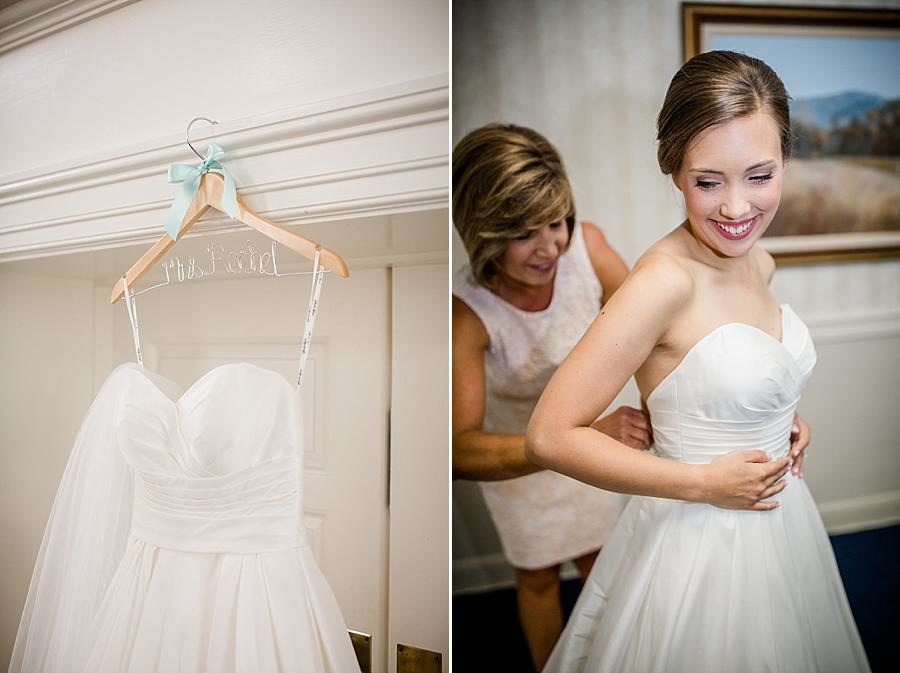 Personalized wedding dress hanger at this Fountain City Church Wedding by Knoxville Wedding Photographer, Amanda May Photos.