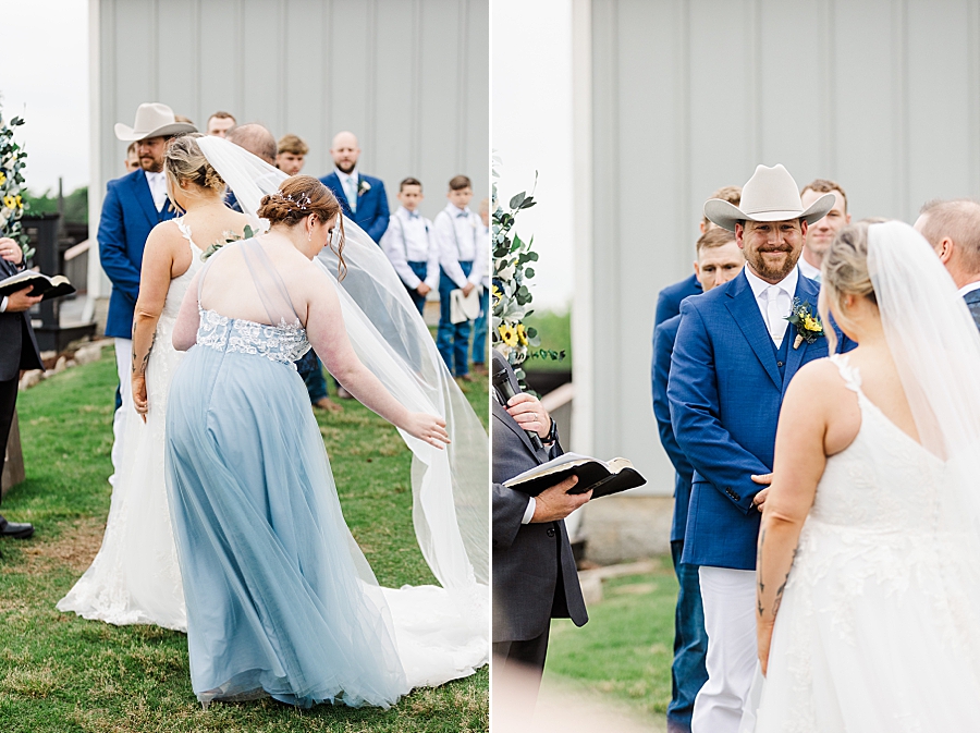 Groom smiling at bride at Allenbrooke Farm wedding by Amanda May Photos