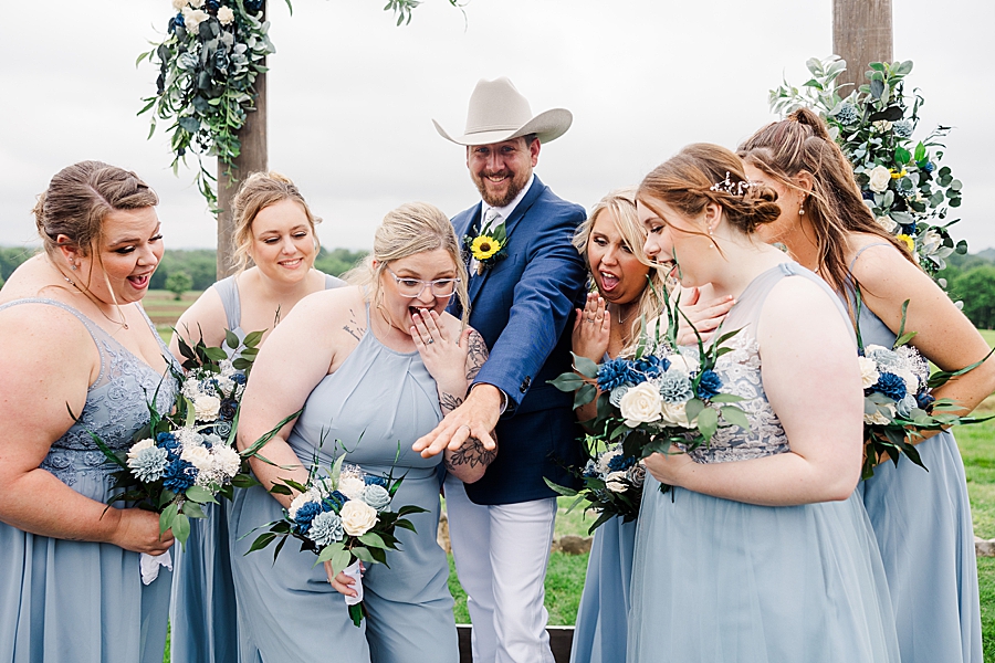 Bridesmaids react to ring at Allenbrooke Farm wedding by Amanda May Photos