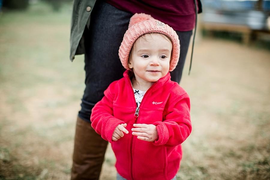 Pink jacket at this Oakes Farm Session by Knoxville Wedding Photographer, Amanda May Photos.