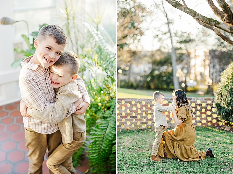 brothers hugging at fall family session