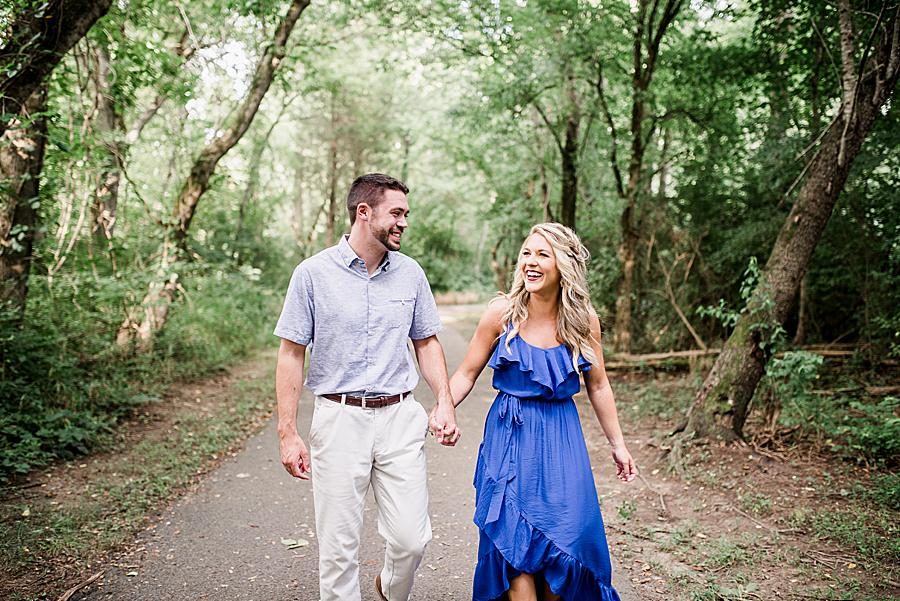 Blue ruffle dress at this Forks of the River engagement by Knoxville Wedding Photographer, Amanda May Photos.