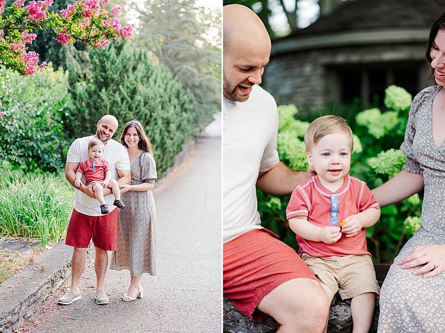 red accent clothes at garden family session