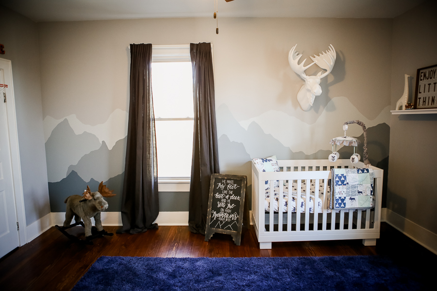 Wall of mountains in the nursery by Knoxville Wedding Photographer, Amanda May Photos.