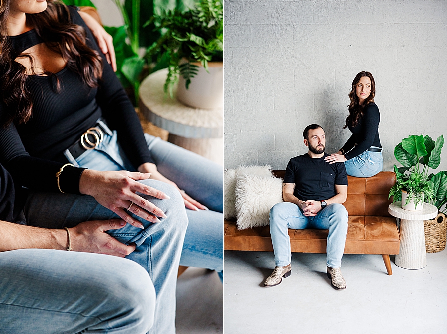sitting on couch at highlight studio couple session