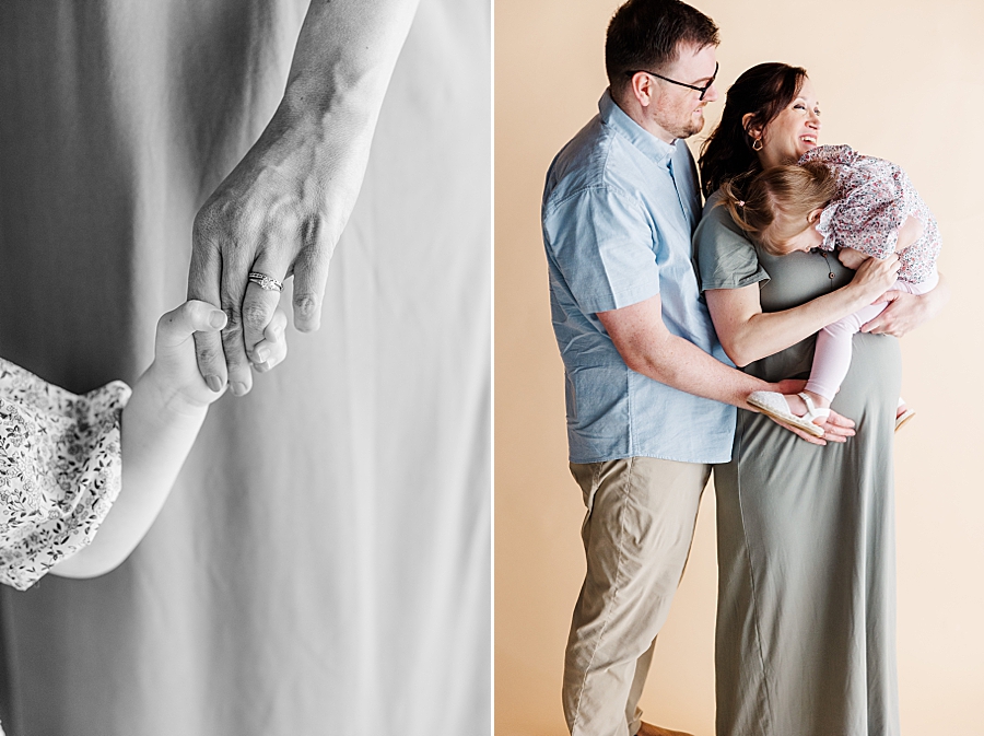 family of three at highlight studio maternity session