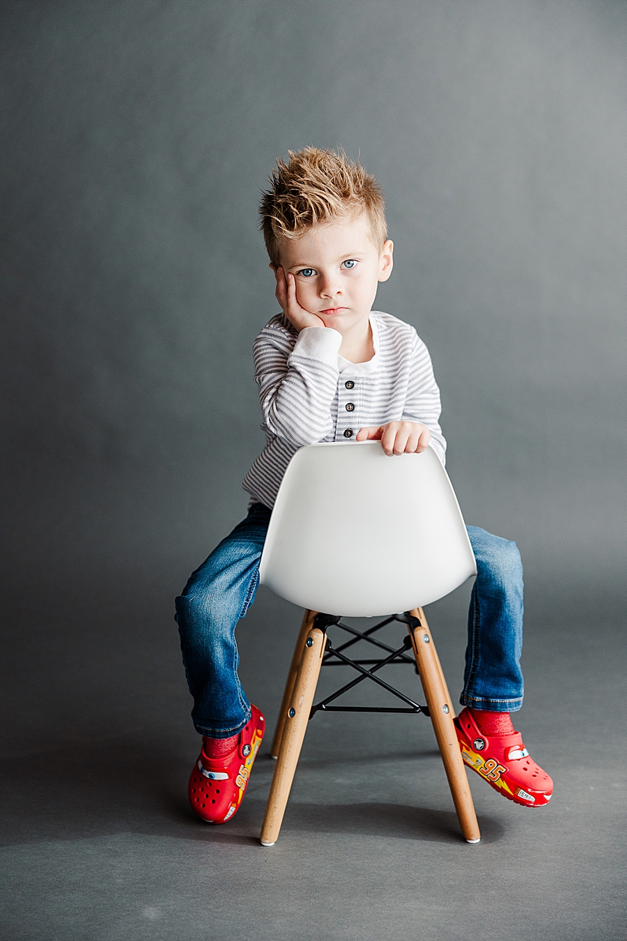 boy in red shoes at highlight studio