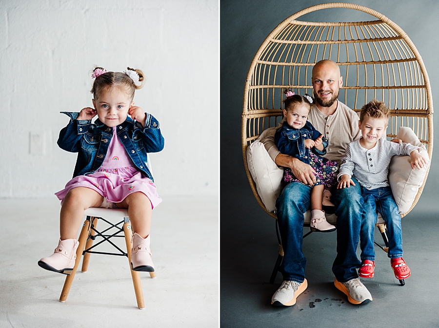 family of three sitting in chair at highlight studio