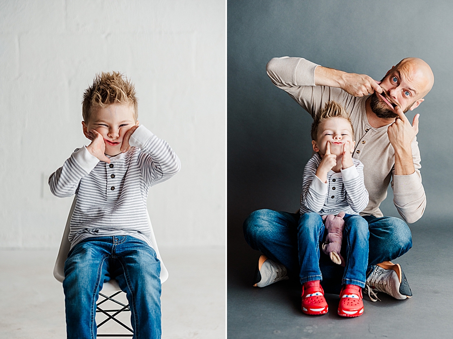 dad and son making silly faces