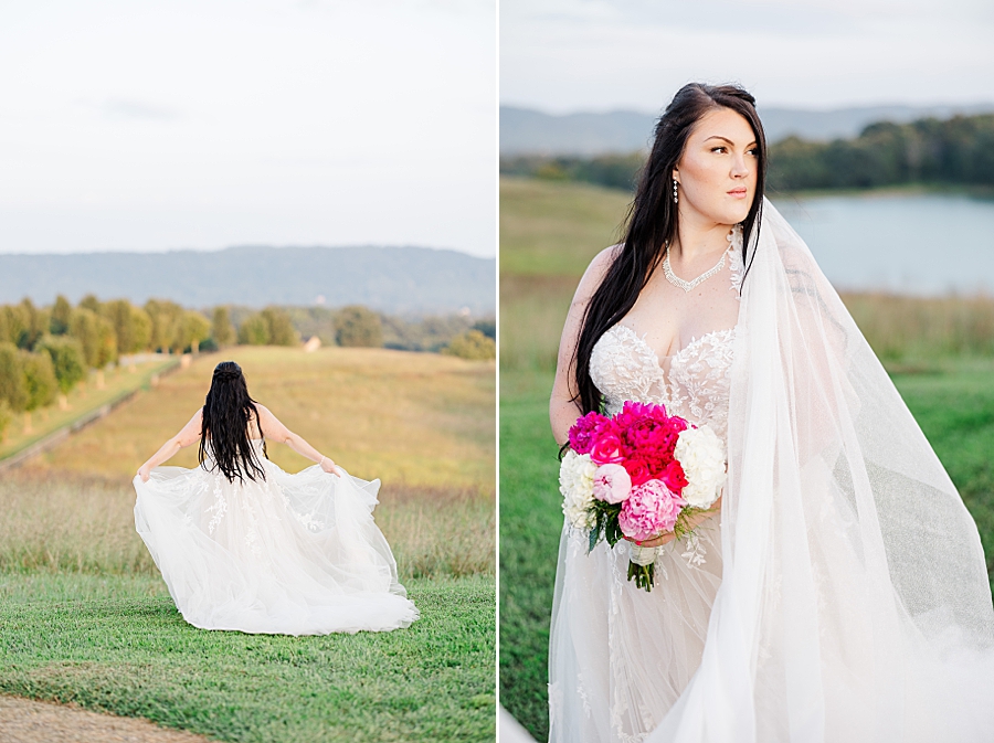 bride running through open field