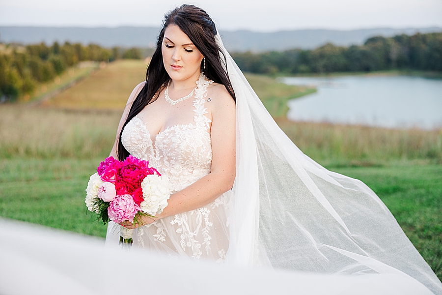 bride in flowy white veil