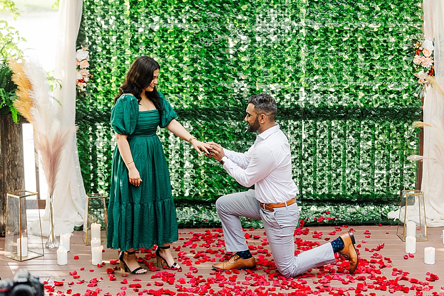 putting on engagement ring at hunter valley proposal