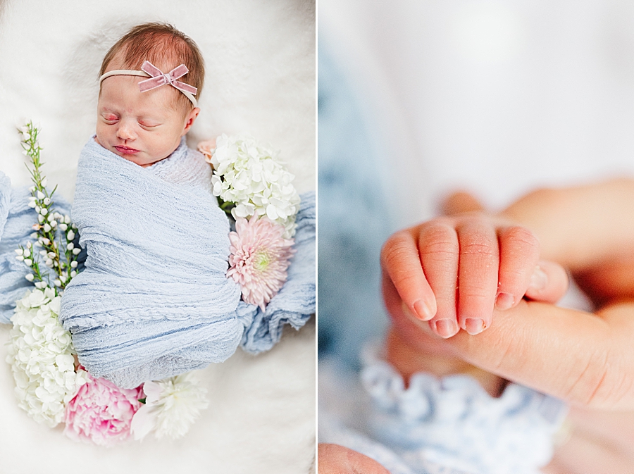 baby hand at in home newborn session